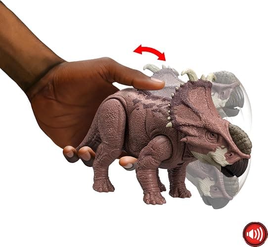 Mattel Jurassic World Wild Roar Dinosaur Action Figure, Pachyrhinosaurus with Continuing Head Strike & Sound, Posable Toy with Digital Play thumbnail 6