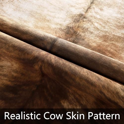 AROGAN Western Decor Faux Fur Cowhide Rug, 6.2 x 5.2 Feet Premium Animal Skin Cow Hide Rug, Durable Cow Print Rugs for Wall Decor, Western Floor Carpet for Bedroom Living Room, Brownish thumbnail 6