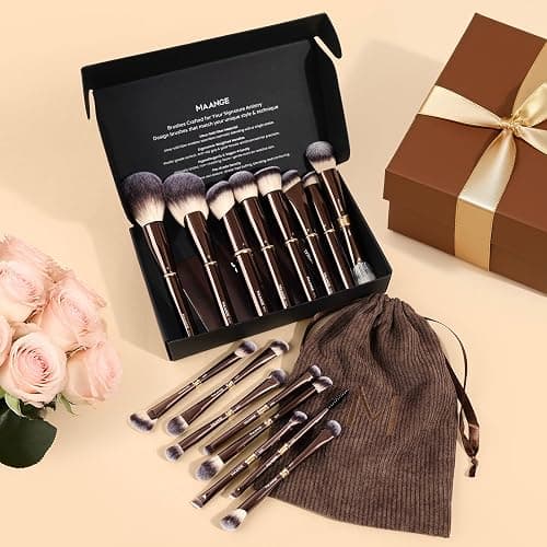 MAANGE Makeup Brushes 16Pcs Professional Foundation Powder Blush Contour Eyeshadows Double-End Makeup Brushes Set with Bag and Gift Box-CoffeeBrown thumbnail 3