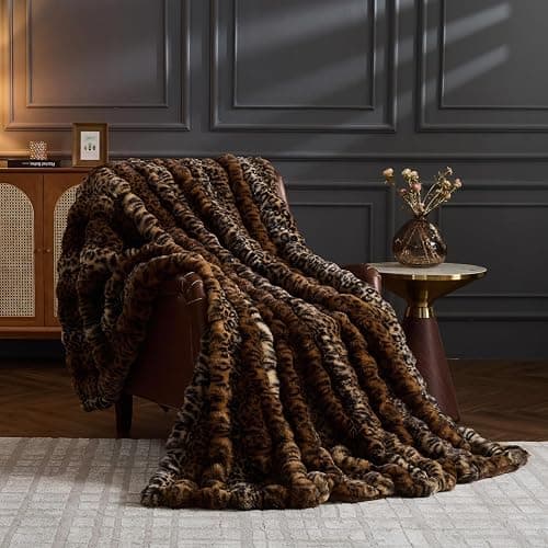Faux Fur Cheetah Print Blanket for Couch - Fluffy Fuzzy Brown Cheetah Throw Blanket, Warm Furry Bubble Bed Throws, Soft Plush Decorative Thick Blanket for Bedroom Living Room, 51"x63" - Image 1