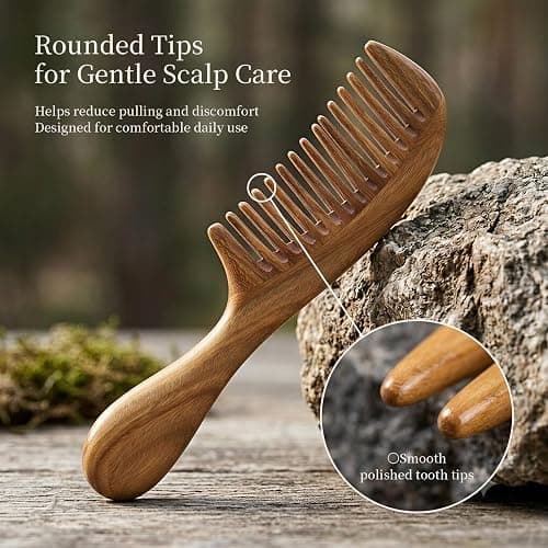 Onedor Handmade 100% Natural Green Sandalwood Hair Combs - Anti-Static Sandalwood Scent Natural Hair Detangler Wooden Comb (Wide Tooth),1 Count (Pack of 1) | 100% natural green sandalwood, handmade, anti-static, 8 in, 2.12 oz, for curly thick long hair, 1 count thumbnail 3