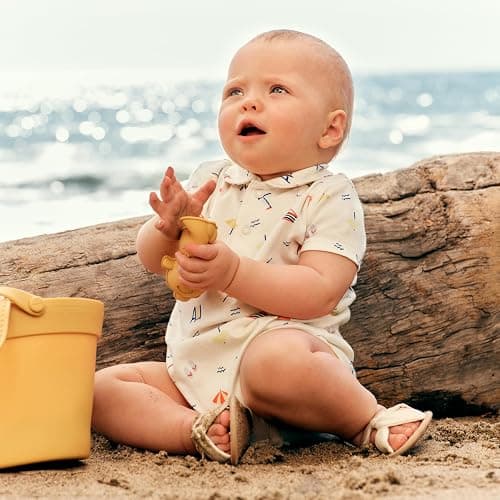 Amazon Essentials x Sofia Grainge Baby Boys' Short Sleeve Cotton Romper with Snap Closure, Breathable, Pack of 2 thumbnail 2