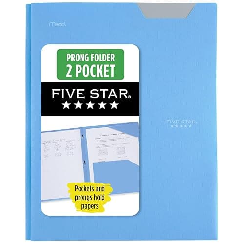 Five Star 2-Pocket Folder, Plastic Folder with Stay-Put Tabs and Prong Fasteners, Holds 8-1/2" x 11" Paper, Pacific Blue (72115) - Image 1