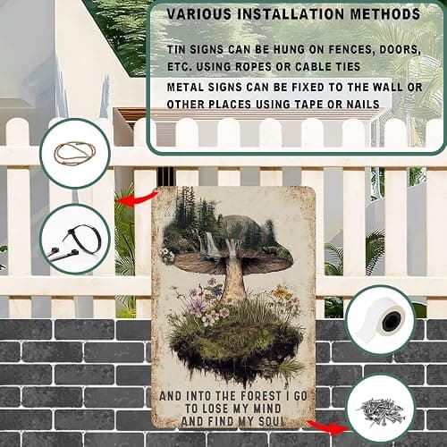 CAEJCCL And Into The Forest I Go To Lose My Mind Funny Metal Sign Vintage Mushroom Forest Tin Signs Retro Wall Decor Home Garden Yard Garage 8×12 Inch thumbnail 5