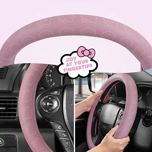 Sanrio Hello Kitty Pink Car Steering Wheel Cover, Universal Fit Cute Car Accessories for Women Stylish Decor Gifts Hello Kitty Accessories - Fits Standard Wheels 14.5"-15" thumbnail 6