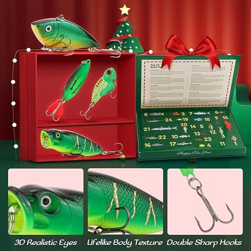 Fishing Advent Calendar 2025-24 Days Christmas Countdown Calendar with Fishing Tackle Lures, Bass & Trout Fishing Gear Gift Set for Men/Teens/Boys thumbnail 5