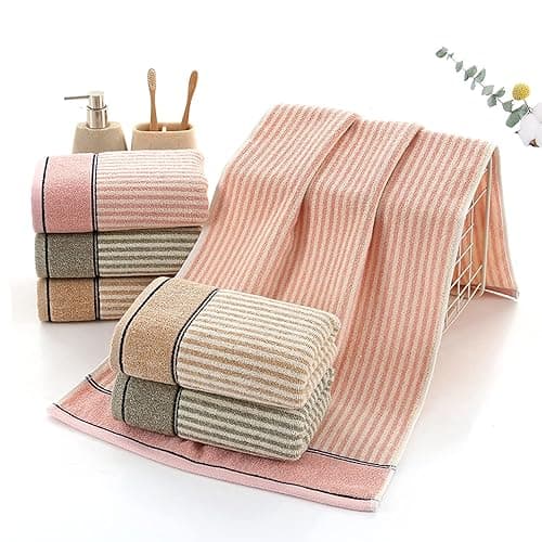 Pidada Hand Towels Set of 4 100% Cotton Striped Pattern Absorbent Soft Decorative Towel for Bathroom (Gray Brown) thumbnail 6