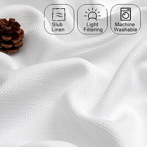 Chyhomenyc White Curtains 45 Inch Length 2 Panels, Faux Linen Textured Semi Sheer Light Filtering Soft Airy Rod Pocket Window Treatment Drapes for Living Room Bedroom, 30Wx45L Inch, 2 PCS thumbnail 4
