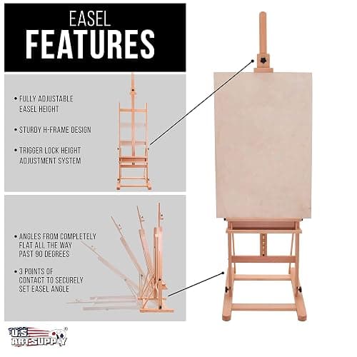 U.S. Art Supply Medium Wooden Studio H Frame Easel with Storage Tray - Adjustable to 96" High, Holds Canvas up to 48" - Beechwood Artist Easel for Painting, Art Display Stand, Portraits thumbnail 3
