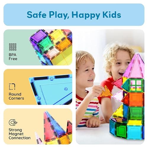 PicassoTiles 101 PCs Magnetic Tiles Building Blocks with Car & Drawstring Carry Bag Toy Storage Magnet Block for Toddlers Kids STEM Toy Set Educational Tile Learning Brain Development Ages 3+ PC101 thumbnail 7