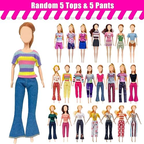 30 Pieces Doll Clothes and Accessories for 11.5 Inch Girl Dolls Outfit Including 5 Tops, 5 Pants, 3 Dresses, 3 Fashionable Dresses, 2 Swimwear, 6 Pairs of Shoes, 1 Bag, 5 Hangers thumbnail 2