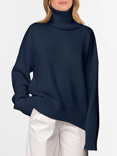 ANRABESS Womens Turtleneck Sweaters Oversized Chunky Long Sleeve Knit High Low Hem Pullover Top 2025 Fall Winter Fashion thumbnail 2