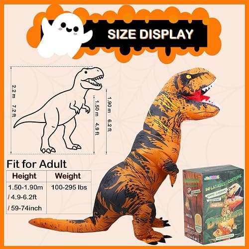 JASHKE Inflatable Dinosaur Costume for Adult Halloween Dinosaur Costumes Blow up T rex Costume for Adults thumbnail 2
