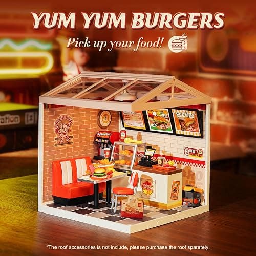 Rolife DIY Miniature Plastic House Building Set Toys Playset with LED Suitable for Mini Figures Construction Toys Diorama Kit Gifts for Teens Adults (Yum Yum Burgers) thumbnail 2