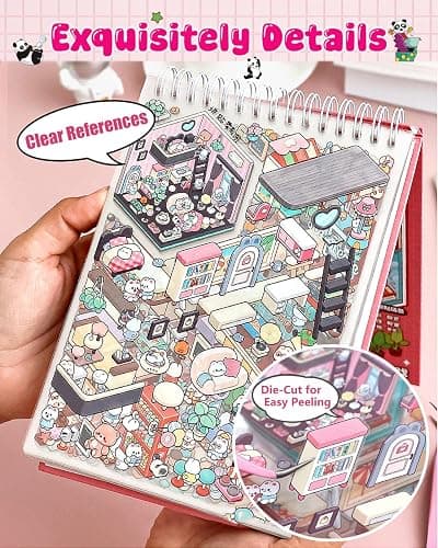 3D Sticker Scene Book, 20 Sets Cozy Room Scenes Sticker Book - Make Your Own Supermarket Store, Funny Cute Sensory Sticker Therapy Adult Activity Book for Crafts Relaxing Stress Relief Gifts thumbnail 5