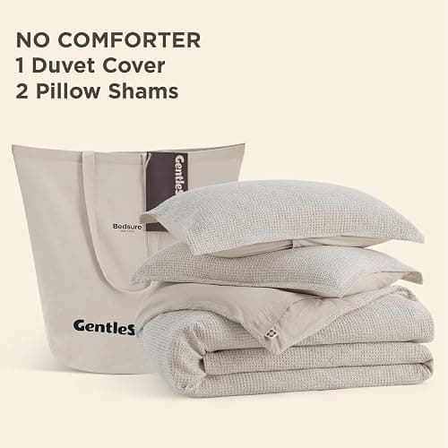 Bedsure Waffle Duvet Cover King - 100% Cotton Duvet Cover Linen Color, Space-Dyed for Enhanced Bedroom Aesthetics, GentleSoft™ and Stylish All-Season, 3-Piece Bedding Set with Button Closure, 104"x90" thumbnail 7