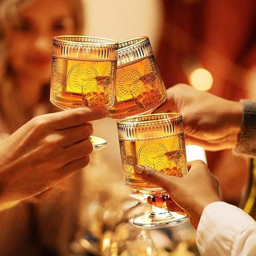 BGTTI 6 Packs Vintage Goblet Glasses Handcrafted Art Deco Crystal Goblets 8 oz Wine Glasses Drinking Goblets Bar Tumbler Glassware for Iced Tea, Wine, Beer, Juice, Cocktail, Whiskey thumbnail 7