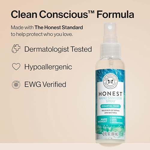 The Honest Company Plant-Based Hand Sanitizer Spray Kills 99.9% of Germs Hypoallergenic Quick-drying and Moisturizing Coastal Surf 2 fl oz thumbnail 5
