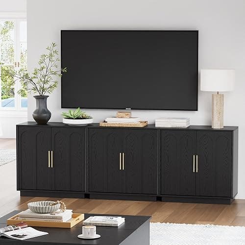 FORTUNETEC Sideboard Buffet Cabinet with Storage, Modern Accent Cabinet with Arched Doors & Shelf, 31.5" Modular Media Console, Minimalist Credenza for Living Room Kitchen Dining Room Entryway, Black thumbnail 8