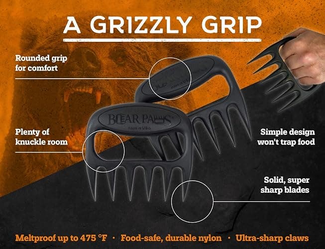 Bear Paws Meat Claws - The Original Meat Shredder Claws for Pulled Pork, USA Made - Easily Lift, Shred, Pull and Serve Pork, Chicken, Brisket and Turkey - Gift for Dad on Christmas! (Black) thumbnail 3