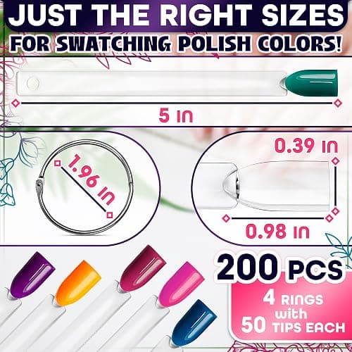 200 Pcs Nail Swatch Sticks - Clear Swatches for Gel Polish - Transparent Acrylic Practice Tips with Metal Rings, Suitable for Displaying Colors, Training Nail Forms for Beginners and Professionals thumbnail 2