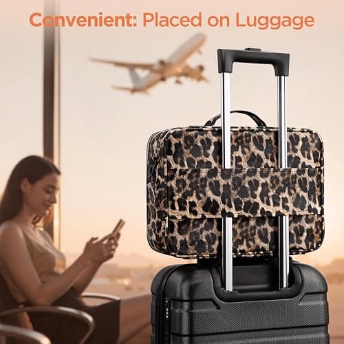 IPOW Travel Makeup Bag with LED Mirror, 3 Adjustable Light Settings, Customizable Dividers, Portable Travel Organizer, USB Charging, Leopard print, Large thumbnail 7