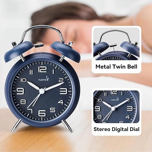 FLOITTUY (Loud Alarm for Deep Sleepers 4'' Twin Bell Alarm Clock, Stereo Digital Dial Alarm Clock with Backlight for Bedroom and Home Decoration(Nautical Blue) thumbnail 5