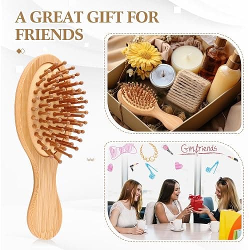 FoldTier 10 Pack Mini Bamboo Hair Brush Bulk Pocket Travel Small Hairbrush Massage Scalp Detangling Brush for Valentine Gifts Bulk Bridesmaid Party Favors (Oval) thumbnail 6
