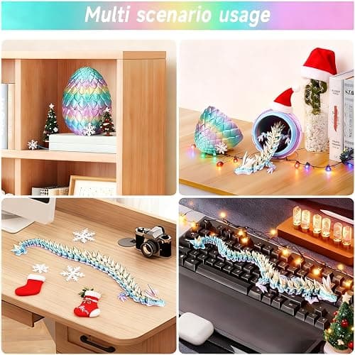 YILCER 12" 3D Printed Dragon Egg, Mystery Articulated Crystal Dragon Egg Fidget Toys, 3D Print Surprise Animals Toy for Kid Teen Boy Girls (Rainbow Color) thumbnail 5