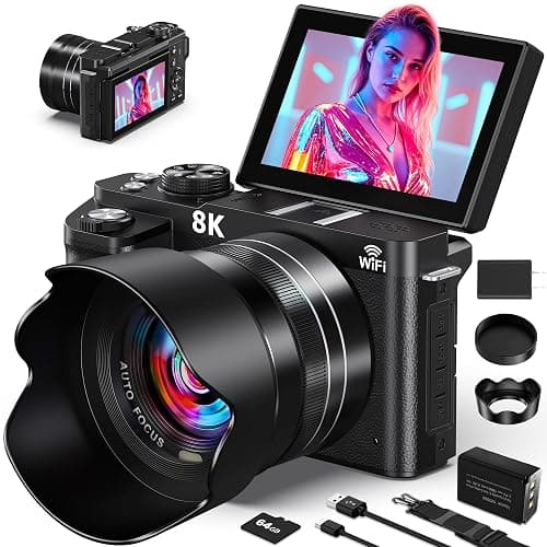 8K Digital Camera - 88MP WiFi Cameras for Photography - UHD Autofocus Vlogging Camera for YouTube 18X Zoom - Video Camara for Beginner Photographer with 3" 180° Flip Screen, Lens Hood, 64GB Card - Image 1