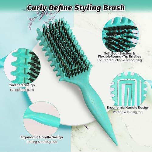 Curly Hair Brush Defining, Vented Curl Defining Brush for Effortlessly Detangling Shaping and Styling Women's Men's Curls on All Wet or Dry Hair Types, Reduces Frizz (Green) thumbnail 2