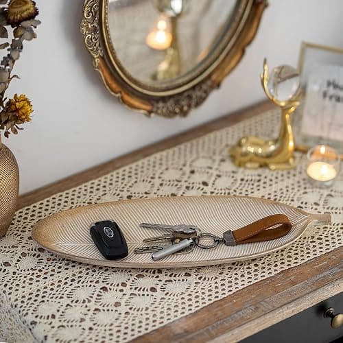 Hanobe Leaf Wooden Decorative Tray: Leaf Shaped Wood Key Tray Decor Plate Bowl for Crystal Candle thumbnail 5