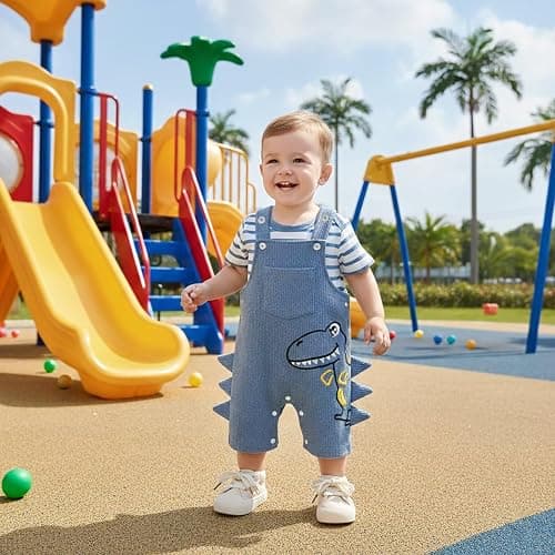 Tepuce Baby Boy Clothes Infant Boys Summer Outfits Short Sleeve Striped Romper Dinosaur Overall Shorts Set 0-18 Months thumbnail 2