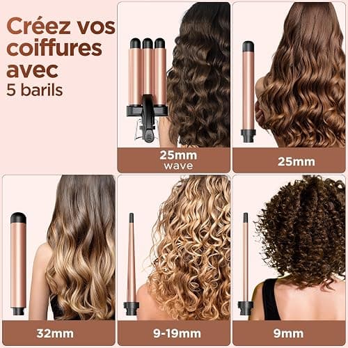 BESTOPE MIX Boucleur 3 Tete Fer a Boucler-[22mm] Boucleur a Cheveux en Céramique Fer à Friser 2 Températures, Fer a Onduler Chauffage Rapide pour Cheveux Longs, Courts thumbnail 2