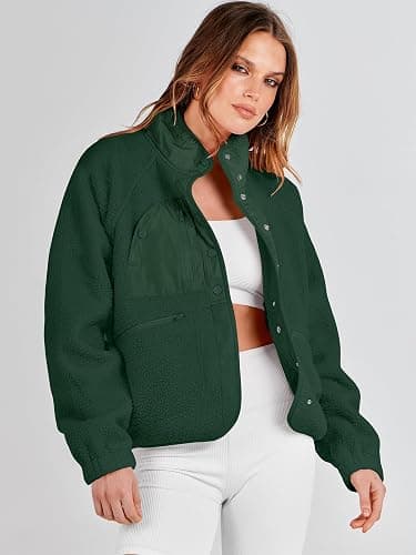 ANRABESS Womens Fuzzy Fleece Jacket Fall Casual Long Sleeve Cropped Sherpa Button Down Shacket Coats Outwear With Pockets thumbnail 8