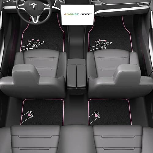 August Auto Universal Fit Cute Cat Carpet Car Floor Mats, Fit for Sedan, SUVs, Truck, Vans,Set of 4(Pink) thumbnail 2