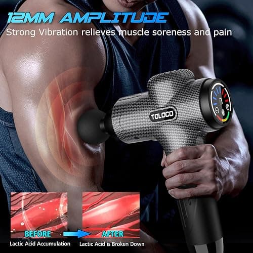TOLOCO Massage Gun, Upgrade Deep Tissue Back Massager with 10 Replacement Heads, Percussion Massage Guns for Athletes for Pain Relief, Super Quiet Electric Massager for Treatment, Relax, Carbon - Carbon thumbnail 4