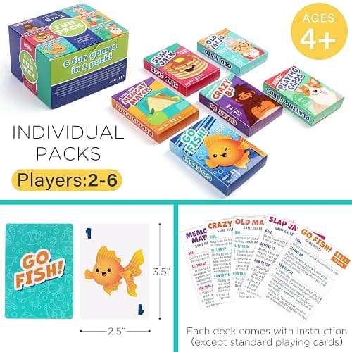 LotFancy Card Games for Kids, 6 Decks, Go Fish, Old Maid, Crazy Eights, Memory Match, Slap Jack, Animal Playing Cards, Easter Basket Stuffers, Stocking Stuffers, Birthday Gifts thumbnail 4