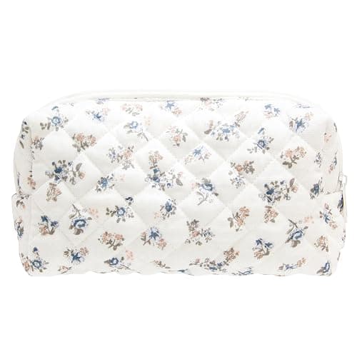 PAZIMIIK Vintage Quilted Makeup Bag Cosmetic Pouch for Brushes Pencils and Travel Make Up Accessories for Women and Girls Gauze Hyacinth - Image 1