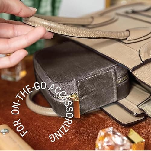 Benevolence LA Travel Jewelry Organizer, Mocha Brown Velvet Jewelry Case for Women, Jewelry Travel Case with Earring Compartment, Jewelry Box for Men thumbnail 7
