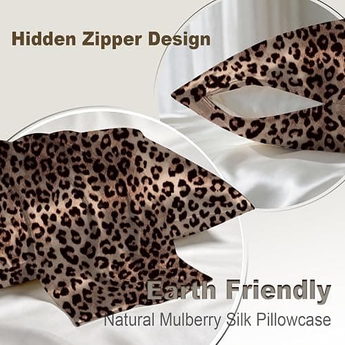 LYSHIN Silk Pillow Cases Standard Size with Hidden Zipper, Leopard | 19 Momme Mulberry Silk Pillowcase for Skin and Hair, Anti-Acne, Hypoallergenic, Cooling, Beauty Sleep, Gifts for Women thumbnail 3