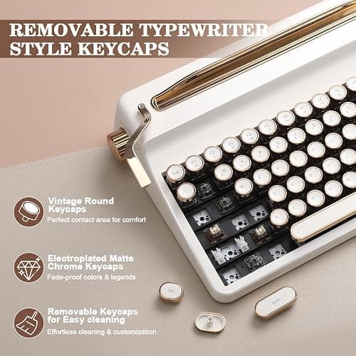 YUNZII QL75 Wireless Typewriter Hot Swap Retro Mechanical Keyboard,Punk Round Keycaps,RGB Backlit QMK/VIA Programmable, Multi-Device Keyboard with 2.4GHz/Type-C/BT5.0 (White, Cocoa Cream V2 Switch) thumbnail 7