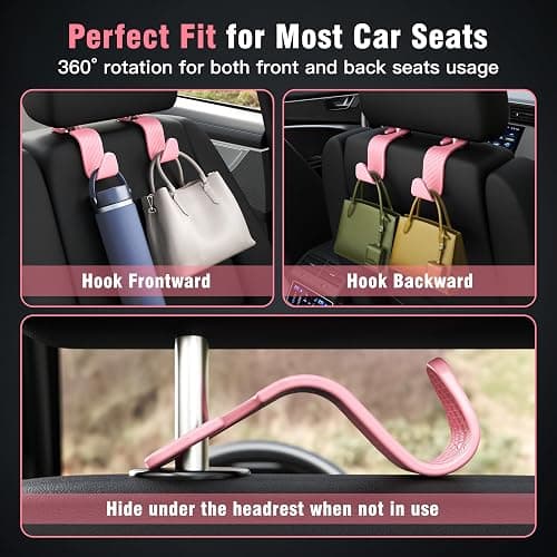 Amooca Car Seat Headrest Hook 4 Pack Hanger Universal Vehicle Car Storage Organizer for Handbag Purse Coat S Type Checkered Pink thumbnail 3