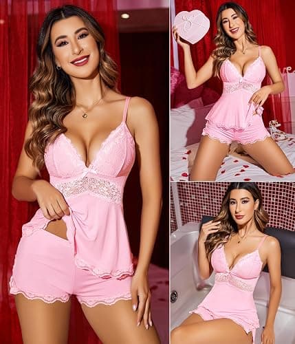 Avidlove Womens Sweetness Cami Set Lace Camisole Lingerie Nightwear Sexy Pajamas Lounge Sets thumbnail 6