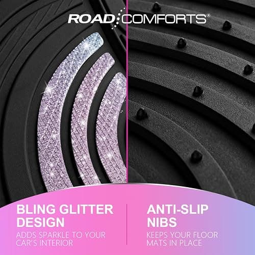 Road Comforts Car Floor Mats Full Set – Front & Rear Car Floor Mats with Aluminum Design, Anti-Slip Backing, All-Weather Protection, Trim-to-Fit Car Mats for Most Sedans, SUVs & Vans - Glitter thumbnail 5