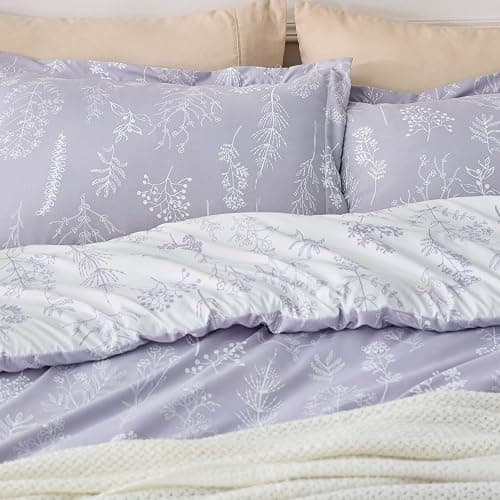 Bedsure Twin/Twin XL Comforter Set - Lavender Comforter, Cute Floral Bedding Comforter Sets, Gifts for Woman, 2 Pieces, 1 Soft Reversible Botanical Flowers Comforter and 1 Pillow Sham thumbnail 4