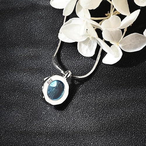 Teppdfann 925 Sterling Silver Aquamarine Necklace Oval Blue Pendant Necklace March Birthstone Necklace for Women Handmade Aquamarine Jewelry for Gift thumbnail 8