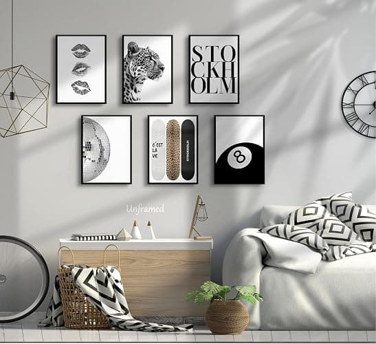 Fashion Trendy Leopard Wall Art Set of 6 Stockholm Preppy Room Painting Picture Wall Decor Black White Aesthetic Cheetah Poster Print Artwork for Girls Bedroom Dorm Apartment Home Decoration Unframed thumbnail 2