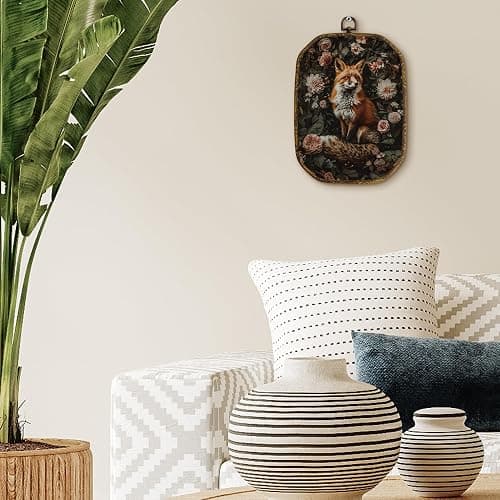 Yjeslw Vintage Floral Fox Octagon Wall Art Decor, Dark Academia Fox Framed Canvas Prints, Cottagecore Floral Wild Animal Wall Hanging Decorations for Home Bedroom Living Room Decor, 10.2x7 Inches thumbnail 3