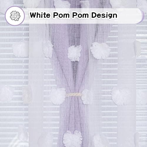 MYSKY HOME Girls Curtains for Bedroom Lilac Curtains 90 Inches Long Nursery Curtains White Pom Pom Sheer Curtains for Dining Room Grommet Double Layer Toddler Room Darkening Window Panels W52 X L90 thumbnail 4